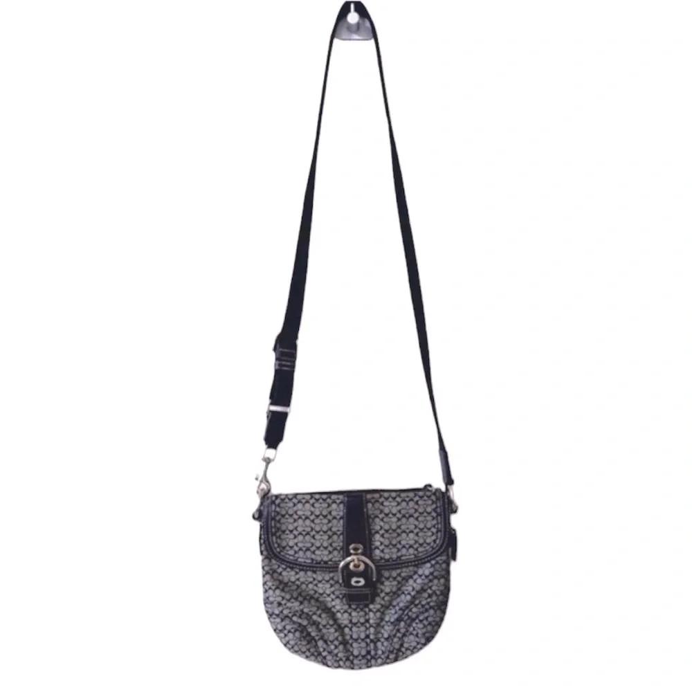 Coach Monogrammed Logo Buckle Small Crossbody Black/White/Silver Hardware